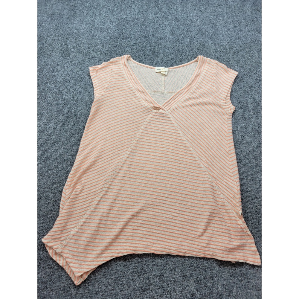 Anthropologie Meadow Rue Striped Linen Blend Handkerchief Hem V-Neck Top Small